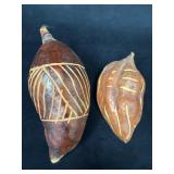 Two Vintage Carved Pod Rattles