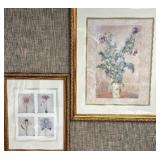 Two Framed Floral Artworks: Thistle and Four Bloss