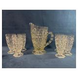 Pressed Glass Pitcher and Set of Six Matching Glas