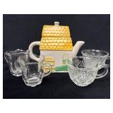 Cottage-Style Teapot and Glass Tea Set with Sugar