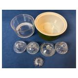 Hall Mixing Bowl, Fire-King Glass Lids, and Glass