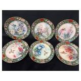 Six Numbered Lena Liu Plates Featuring Hummingbird