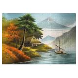 Thread Painting Depicting Landscape With Boat and