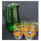 Anchor Hocking Orange Juice Glasses with Green Gla