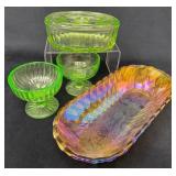 Three Uranium Glass Pieces and One Marigold Irides
