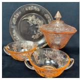 Pink Federal Glass Sharon Cabbage Rose Set: Two Bo