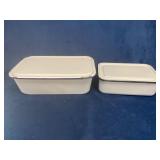 Two White Enamelware Baking or Storage Dishes with