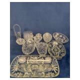 Clear Pressed Glass Tableware with Floral and Geom