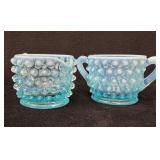 Small Fenton Hobnail Opalescent Sugar Bowl and Cre