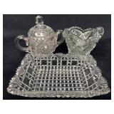Three Crystal Pieces Including Sugar Bowl, Creamer