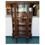 Oak Curio Cabinet with Glass Front and Claw Feet