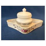 Decorative Ceramic Server and Lidded Jar with Flor