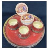 Red Earthenware Platter with Three Ramekins and Fo