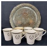 Jeanette Glass Carnival Glass Platter and Set of 6