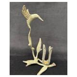 Solid Brass Hummingbird Candle Holder Featuring Fl