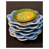 Six Blue Floral Porcelain Dishes with Decorative E