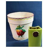 Decorative Painted Metal Bucket and Green Ceramic