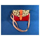 Red Leather Crossbody Bag With Leopard Print and T