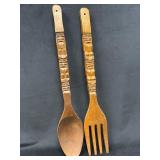 Vintage Giant Wooden Spoon and Fork Wall Hangings,