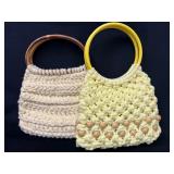 Two Vintage Handmade Crochet Purses with Wood Hand