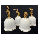 Four Vintage Ceramic Bells with Gold-Tone Animal F