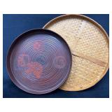 Two Decorative Trays: One Wooden with Lacquered De