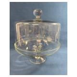Glass Cake Stand with Dome Lid, Clear, Footed Base