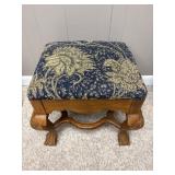 Wooden and Fabric Stool with Carved Details, Appro