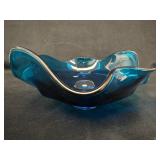 Peacock Blue Handkerchief Style Glass Bowl