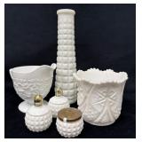 Milk Glass Collection with Two Shakers and Salt Ce