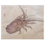 Print of Brush Ink Painting by Bairei, 15.5"x14"