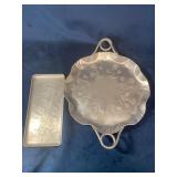 Two Embossed Aluminum Serving Trays with Floral De