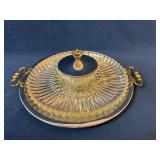 Glass Serving Tray with Metal Handles and Covered