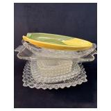 Clear Glass Dishes with Shawnee Pottery Corn Dish