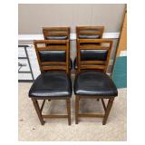 Four Wooden Chairs with Black Vinyl Upholstery, 18