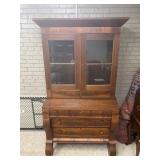 Mahogany Secretary Desk with Glass-Panel Doors and