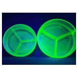 Uranium Glass Divided Bowls, 5-Inch and 6-Inch Dia