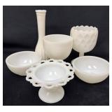 Milk Glass Lot With Fire King Bowls and Assorted V