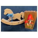 Decorative Wood Rocking Horse and Handpainted Mush