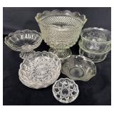 Vintage Glass Lot Featuring Bowls, Dishes, and Com