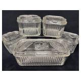 5 Vintage Federal Glass Food Storage Containers wi
