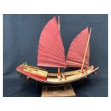 Wood and Cloth Model of Chinese Boat Titled 