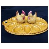 Ceramic Egg Plate with Rooster Salt and Pepper Sha