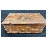 Antique Hand-Carved Wooden Box with Maritime Motif