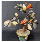 Carved Stone Bonsai Tree with Cloisonne Pot