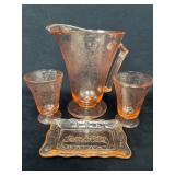 Pink Depression Glass Florentine Pattern Set and L