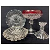 Glass Decor Lot Including Cranberry Indiana Glass