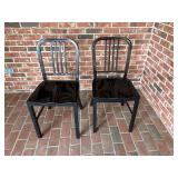 Black Metal Chairs with Vertical Slat Backs
