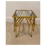 Gold Metal Side Table with Glass Top, 12.5-inch Sq