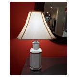 White Ceramic Table Lamp With Brass Accents and Re
